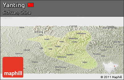 Physical Panoramic Map of Yanting, semi-desaturated