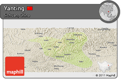 Physical Panoramic Map of Yanting, shaded relief outside