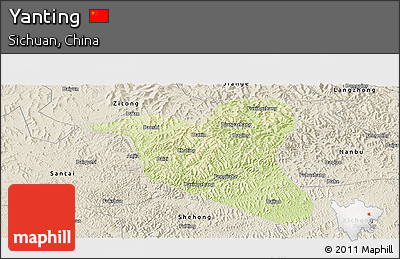 Physical Panoramic Map of Yanting, shaded relief outside