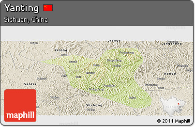 Physical Panoramic Map of Yanting, shaded relief outside
