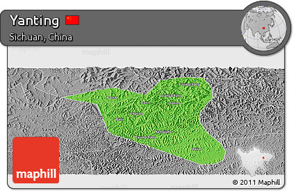 Political Panoramic Map of Yanting, desaturated