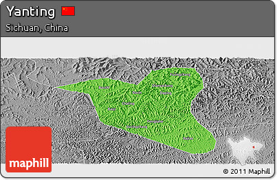 Political Panoramic Map of Yanting, desaturated