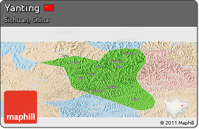 Political Panoramic Map of Yanting, lighten