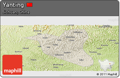 Shaded Relief Panoramic Map of Yanting, physical outside