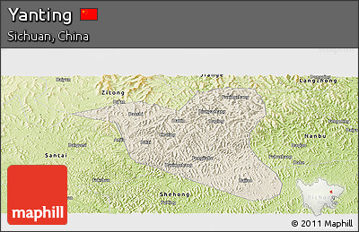 Shaded Relief Panoramic Map of Yanting, physical outside