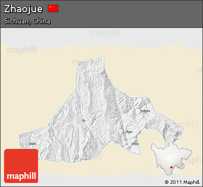 Classic Style 3D Map of Zhaojue, single color outside