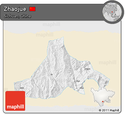 Classic Style 3D Map of Zhaojue, single color outside