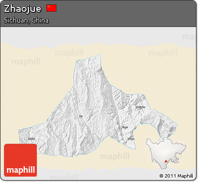 Classic Style 3D Map of Zhaojue, single color outside