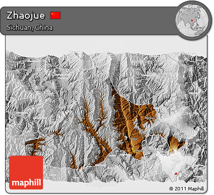 Physical 3D Map of Zhaojue, lighten, desaturated