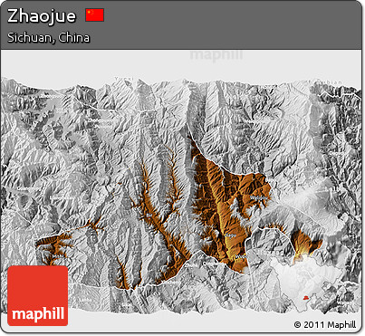 Physical 3D Map of Zhaojue, lighten, desaturated