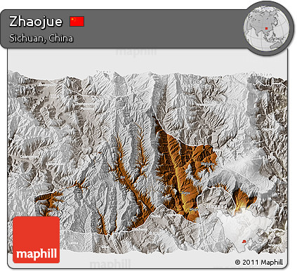 Physical 3D Map of Zhaojue, lighten, semi-desaturated