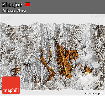 Physical 3D Map of Zhaojue, lighten, semi-desaturated