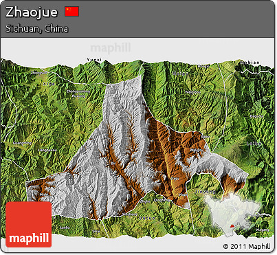 Physical 3D Map of Zhaojue, satellite outside