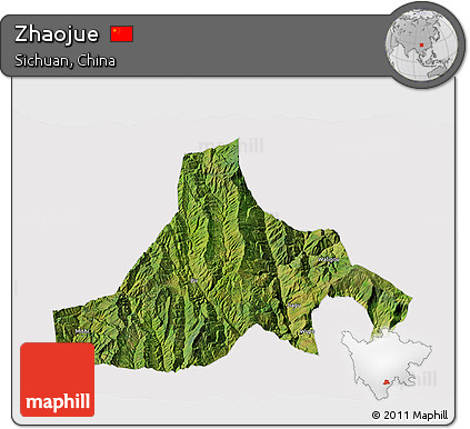 Satellite 3D Map of Zhaojue, cropped outside
