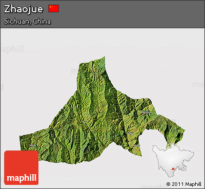 Satellite 3D Map of Zhaojue, cropped outside