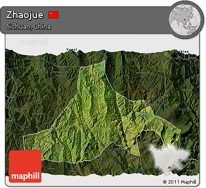 Satellite 3D Map of Zhaojue, darken