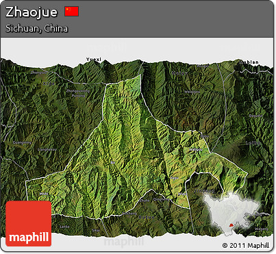 Satellite 3D Map of Zhaojue, darken