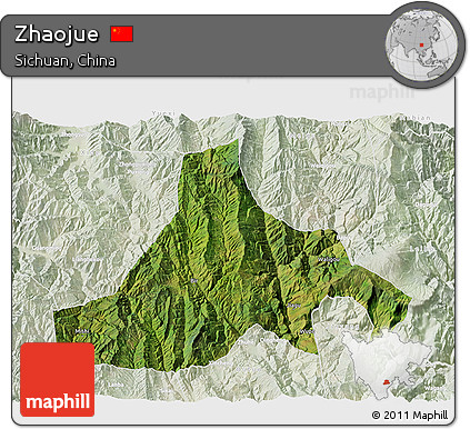 Satellite 3D Map of Zhaojue, lighten