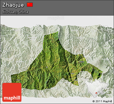Satellite 3D Map of Zhaojue, lighten