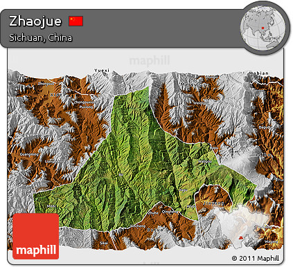 Satellite 3D Map of Zhaojue, physical outside