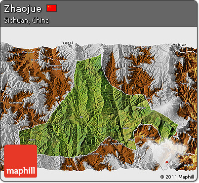 Satellite 3D Map of Zhaojue, physical outside