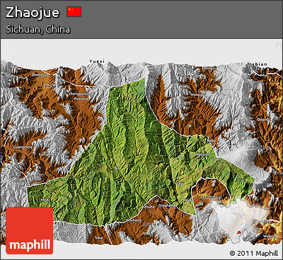Satellite 3D Map of Zhaojue, physical outside