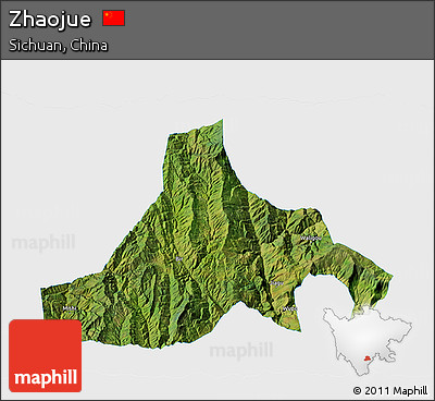 Satellite 3D Map of Zhaojue, single color outside