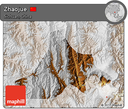 Physical Map of Zhaojue, lighten