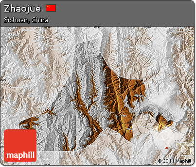 Physical Map of Zhaojue, lighten
