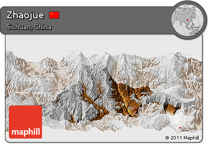 Physical Panoramic Map of Zhaojue, lighten