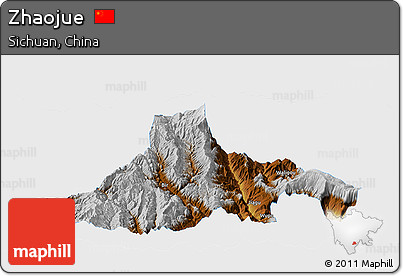 Physical Panoramic Map of Zhaojue, single color outside