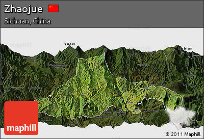 Satellite Panoramic Map of Zhaojue, darken