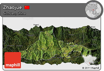 Satellite Panoramic Map of Zhaojue, darken