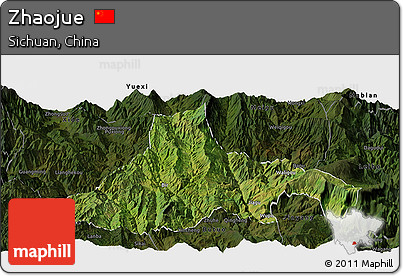 Satellite Panoramic Map of Zhaojue, darken