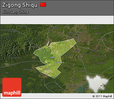 Satellite 3D Map of Zigong Shiqu, darken