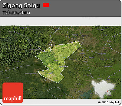 Satellite 3D Map of Zigong Shiqu, darken