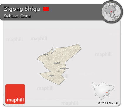Shaded Relief 3D Map of Zigong Shiqu, cropped outside
