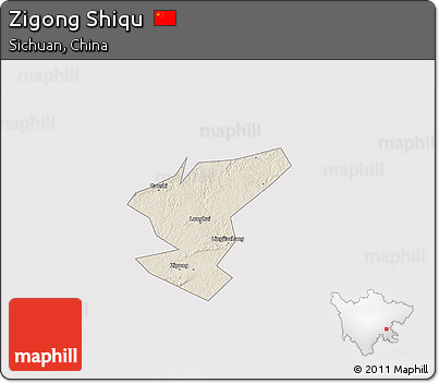 Shaded Relief 3D Map of Zigong Shiqu, cropped outside