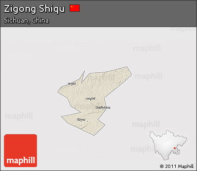 Shaded Relief 3D Map of Zigong Shiqu, cropped outside