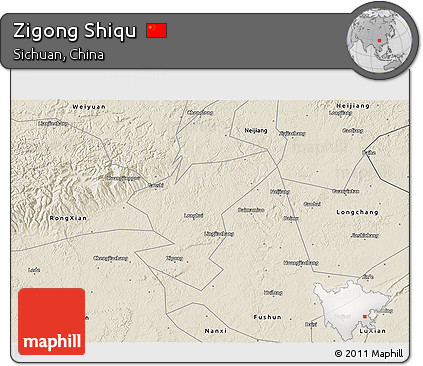 Shaded Relief 3D Map of Zigong Shiqu