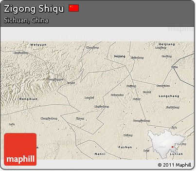 Shaded Relief 3D Map of Zigong Shiqu