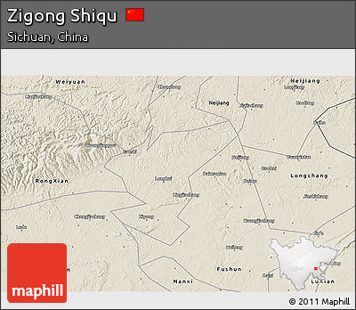 Shaded Relief 3D Map of Zigong Shiqu