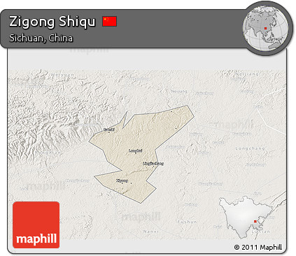 Shaded Relief 3D Map of Zigong Shiqu, lighten