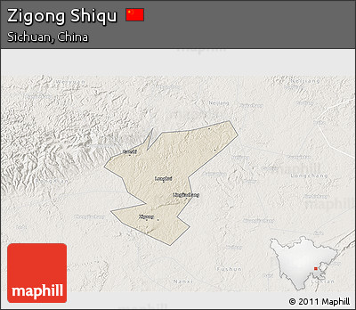 Shaded Relief 3D Map of Zigong Shiqu, lighten