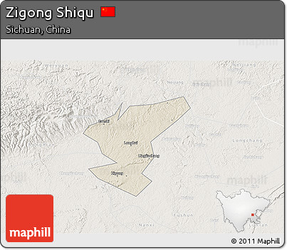 Shaded Relief 3D Map of Zigong Shiqu, lighten