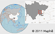 Gray Location Map of Zigong Shiqu, highlighted country, highlighted parent region, hill shading