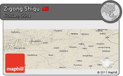 Shaded Relief Panoramic Map of Zigong Shiqu