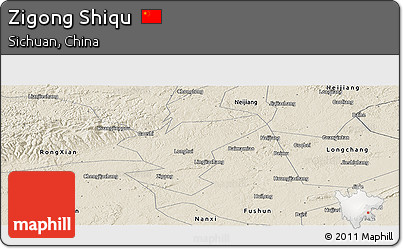 Shaded Relief Panoramic Map of Zigong Shiqu