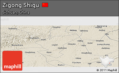 Shaded Relief Panoramic Map of Zigong Shiqu