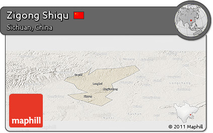 Shaded Relief Panoramic Map of Zigong Shiqu, lighten